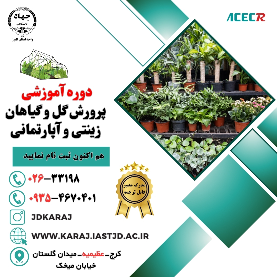 دوره آموزش پرورش گل و گیاه زینتی و آپارتمانی در جهاد دانشگاهی عظیمیه کرج